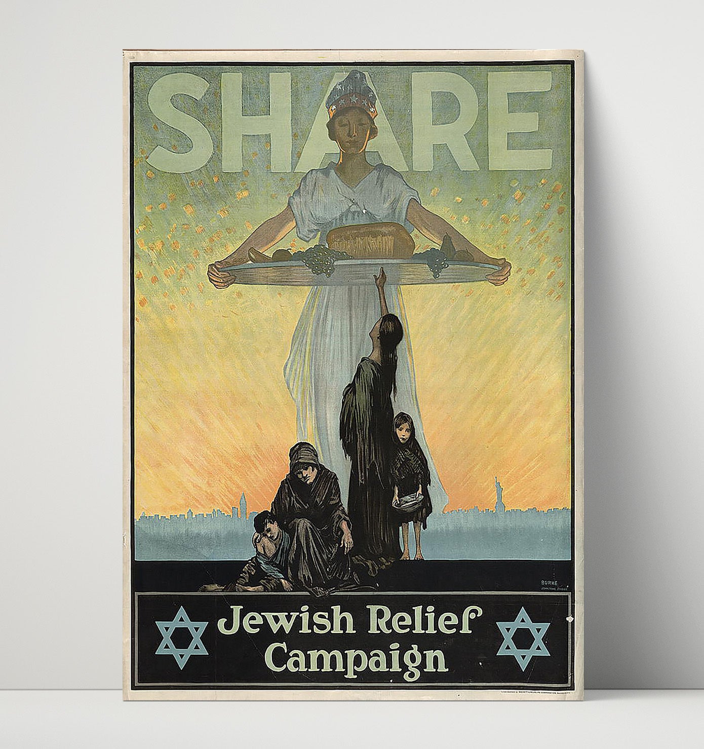 Vintage War Poster - Share in the Jewish Relief Campaign Vintage War Wall Art - 16x20 Unframed Print