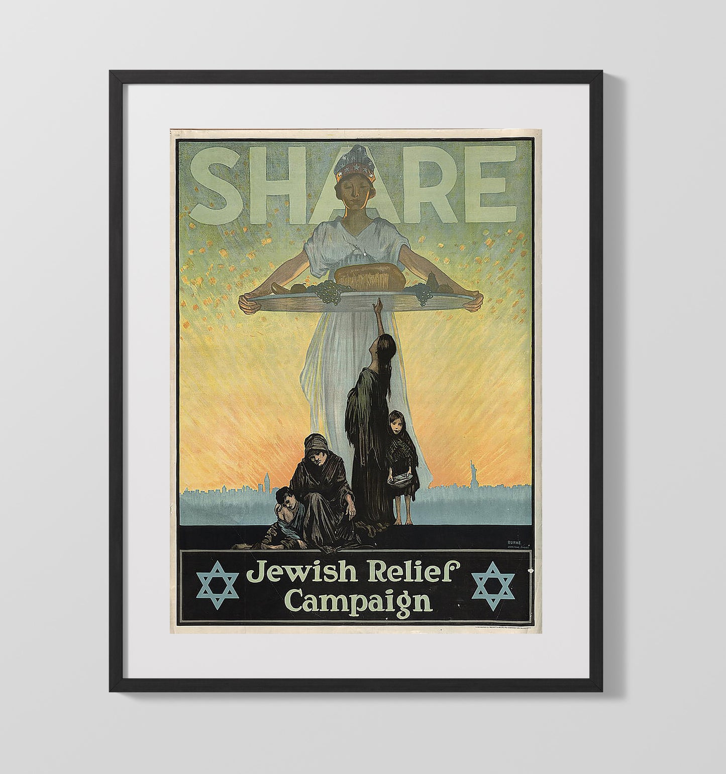 Vintage War Poster - Share in the Jewish Relief Campaign Vintage War Wall Art - 16x20 Gallery Frame