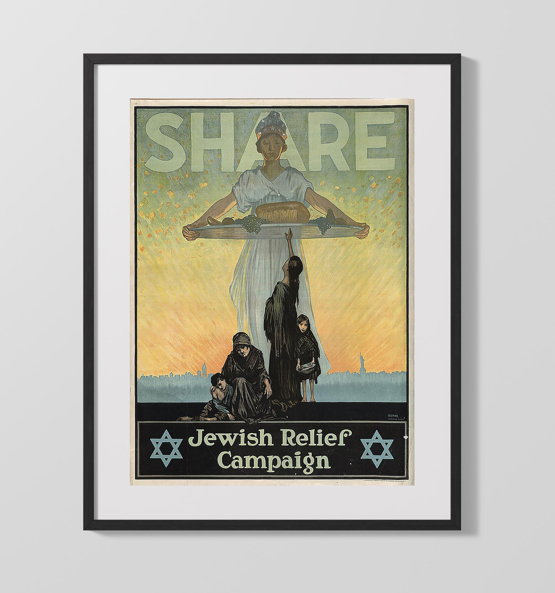 Vintage War Poster - Share in the Jewish Relief Campaign Vintage War Wall Art - 16x20 Gallery Frame