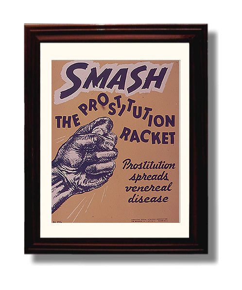 Vintage War Poster - Smash The Prostitution Racket Vintage War Wall Art - 8x10 Beveled Frame