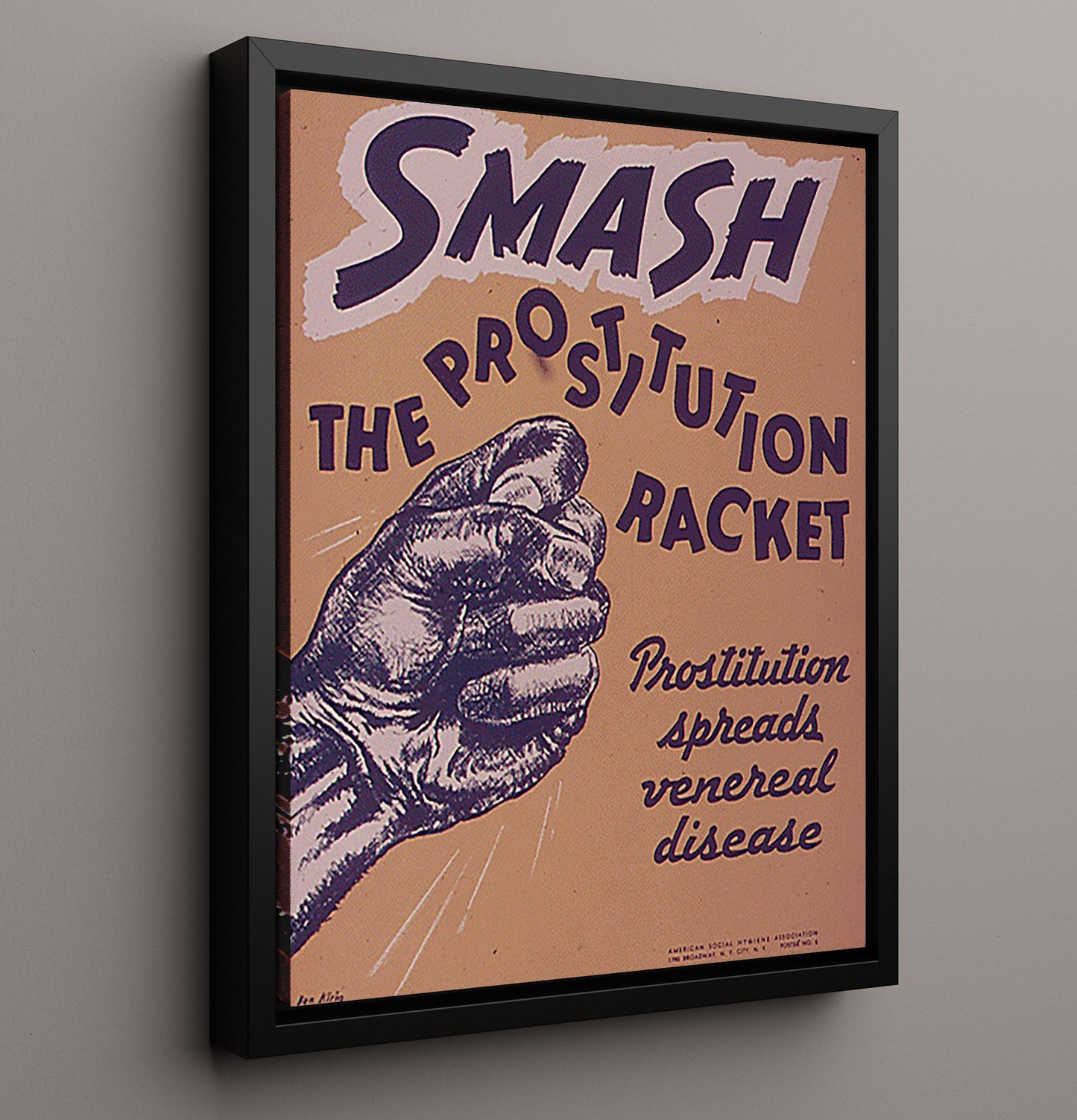 Vintage War Poster - Smash The Prostitution Racket Vintage War Wall Art - 16x20 Framed Canvas