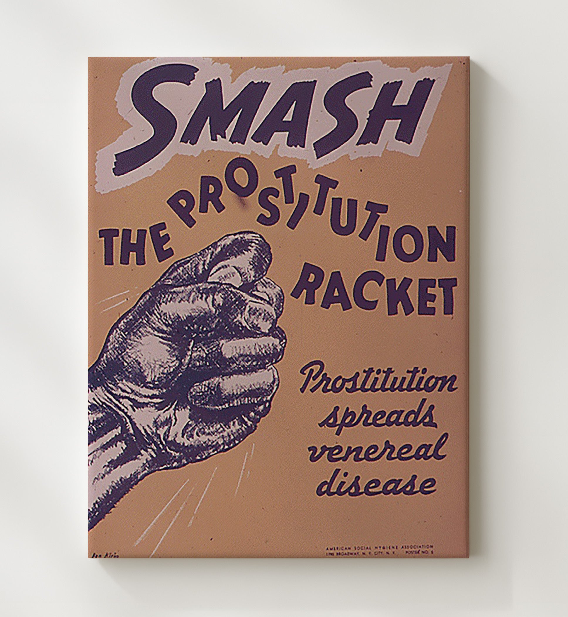 Vintage War Poster - Smash The Prostitution Racket Vintage War Wall Art - 20x24 Canvas