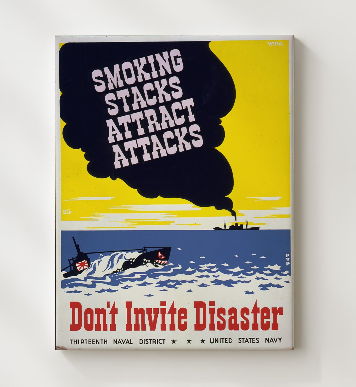 Vintage War Poster - Smoking Stacks Attract Attacks Vintage War Wall Art - 20x24 Canvas