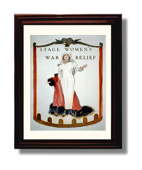 Vintage War Poster - Stage Womens War Relief Vintage War Wall Art - 8x10 Beveled Frame