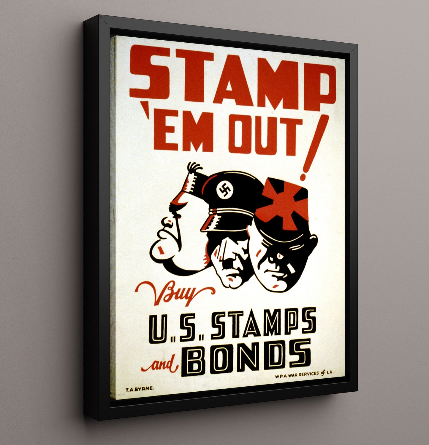 Vintage War Poster - Stamp Em Out Invest in US Bonds Vintage War Wall Art - 16x20 Framed Canvas