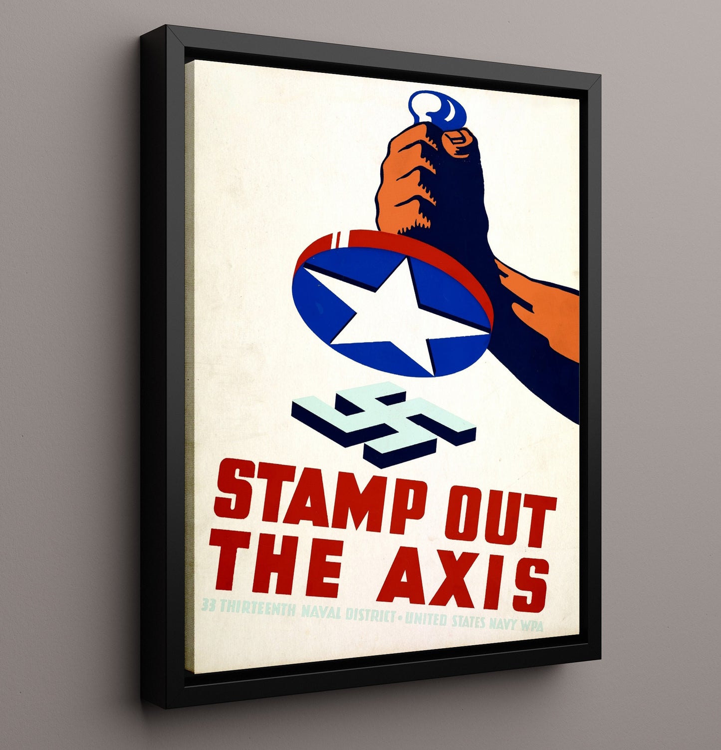 Vintage War Poster - Stamp Out Axis - Crush Em Vintage War Wall Art - 16x20 Framed Canvas