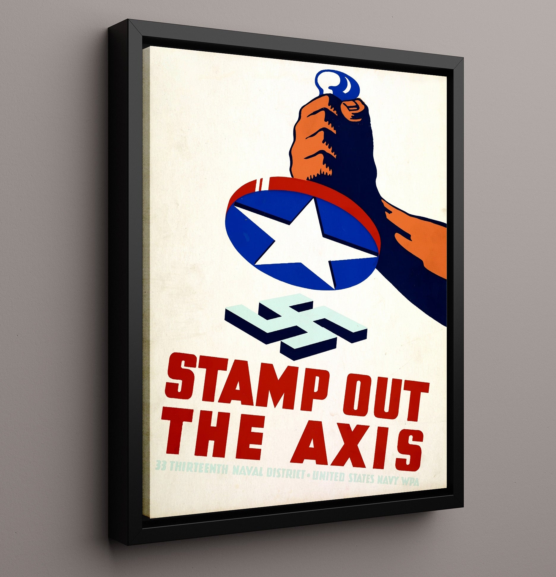 Vintage War Poster - Stamp Out Axis - Crush Em Vintage War Wall Art - 16x20 Framed Canvas