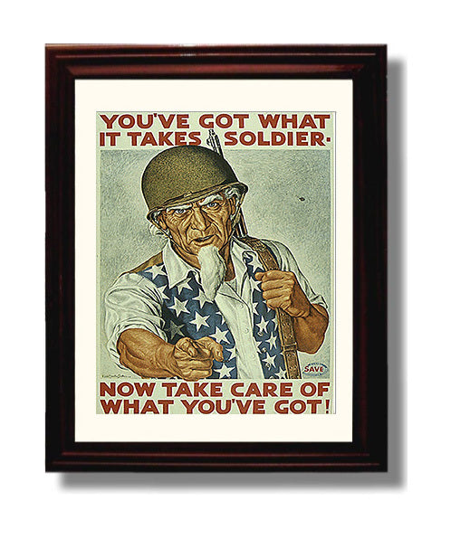 Vintage War Poster - Take Care of What Youve Got Vintage War Wall Art - 8x10 Beveled Frame