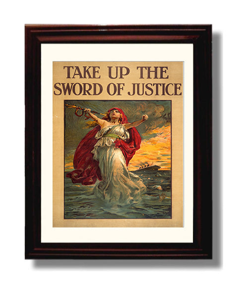 Vintage War Poster - Take Up The Sword of Justice Vintage War Wall Art - 8x10 Beveled Frame