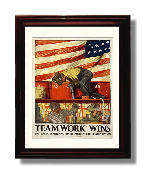 Teamwork Wins war poster wall art 8x10 Beveled Frame