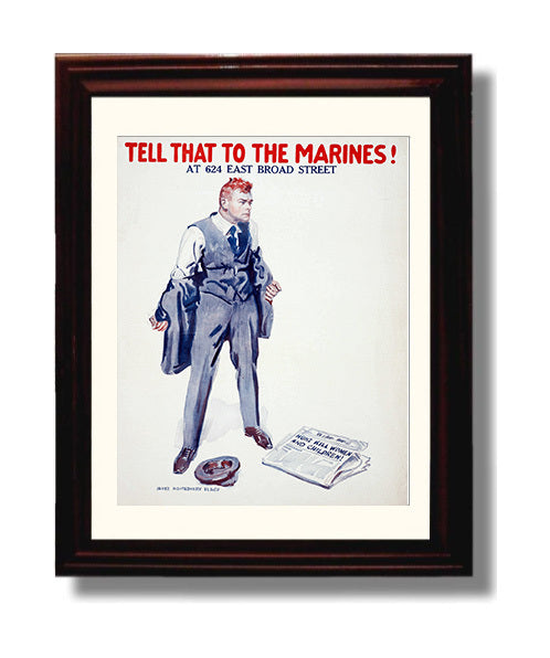 Vintage War Poster - Tell That To The Marines Vintage War Wall Art - 8x10 Beveled Frame