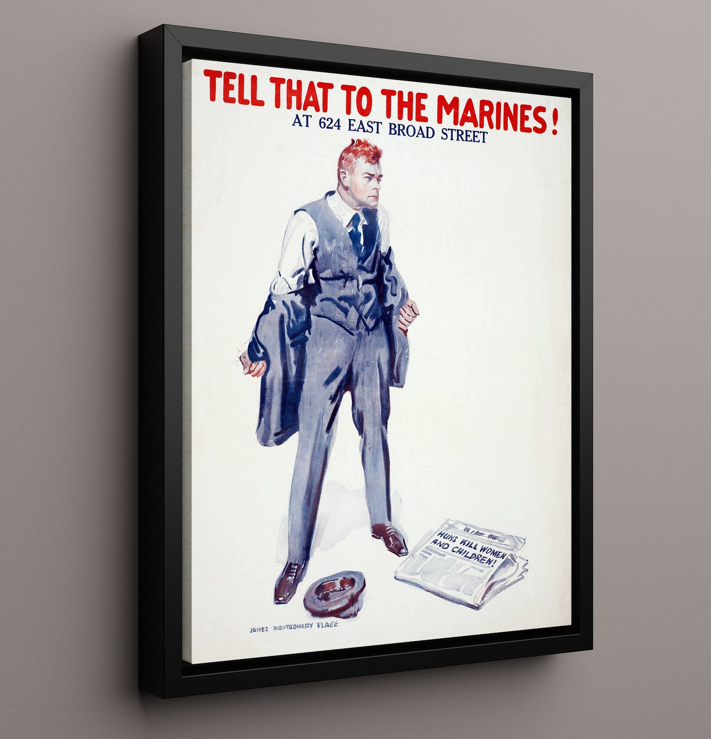 Vintage War Poster - Tell That To The Marines Vintage War Wall Art - 16x20 Framed Canvas