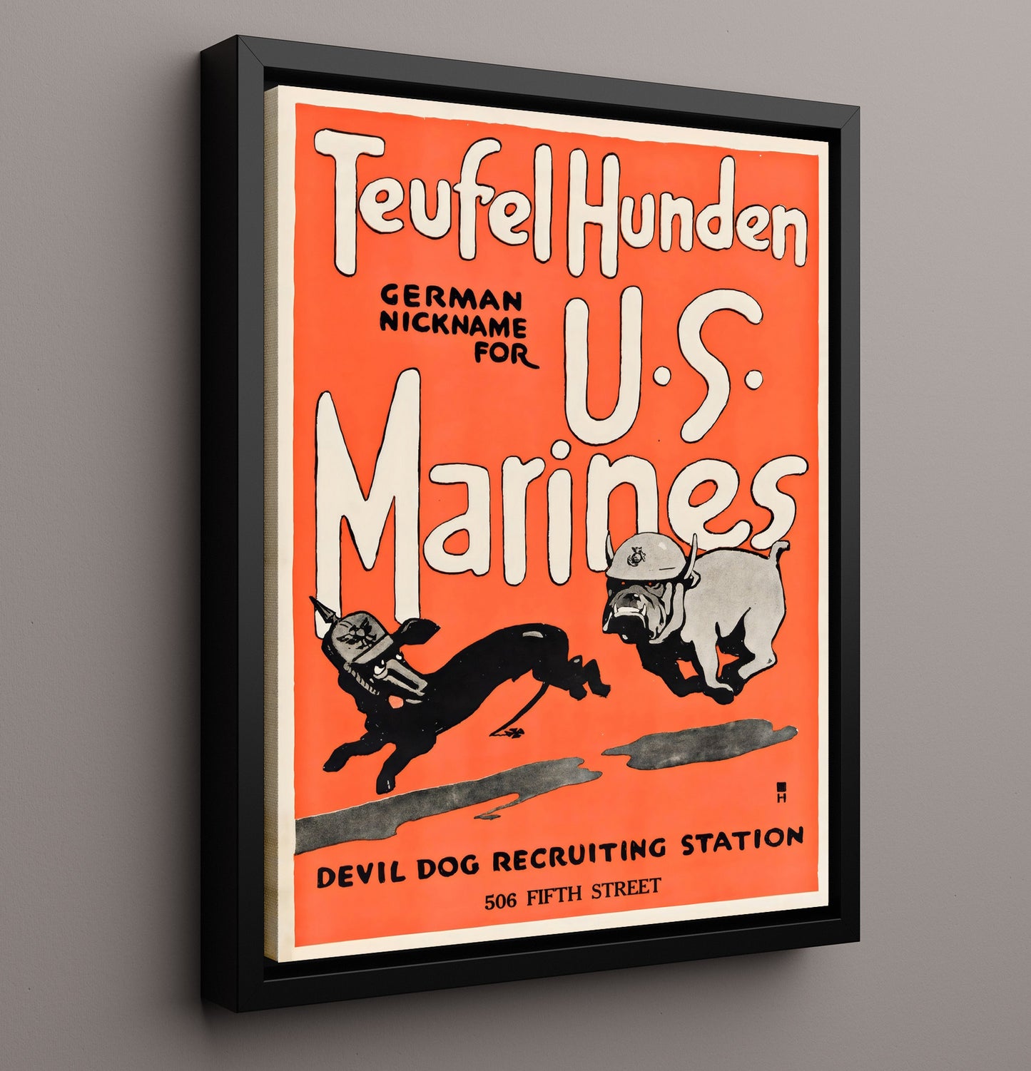 Teufel Hunden Marines - Devil Dogs war poster wall art 16x20 Framed Canvas