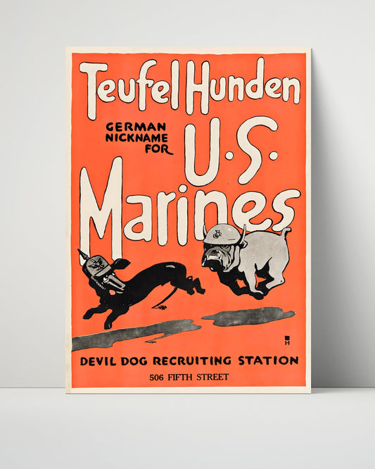 Vintage War Poster Unframed- Teufel Hunden Marines - Devil Dogs
