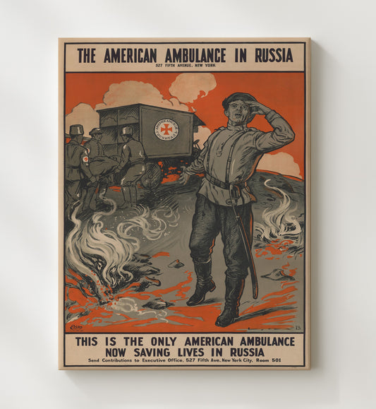 The American Ambulance In Russia vintage war poster canvas wall art 20x24 Canvas