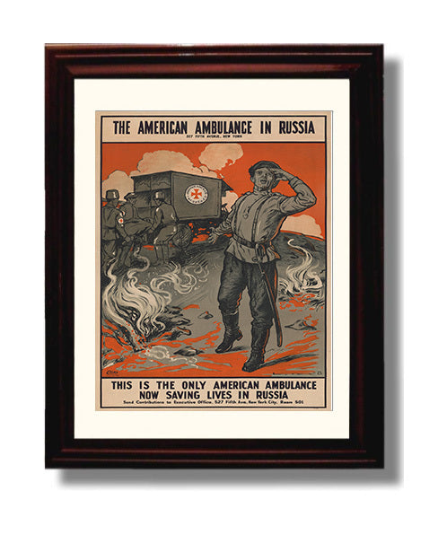 The American Ambulance In Russia war poster wall art 8x10 Beveled Frame