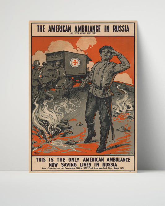 Vintage War Poster Unframed- The American Ambulance In Russia