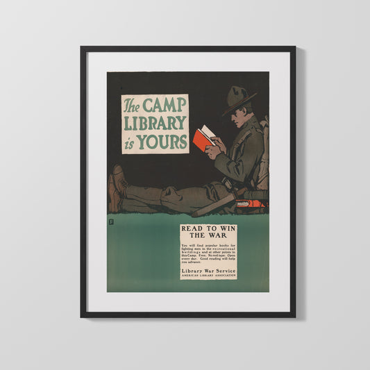 Vintage War Poster - The Camp Library Is Yours so Read to Win The War