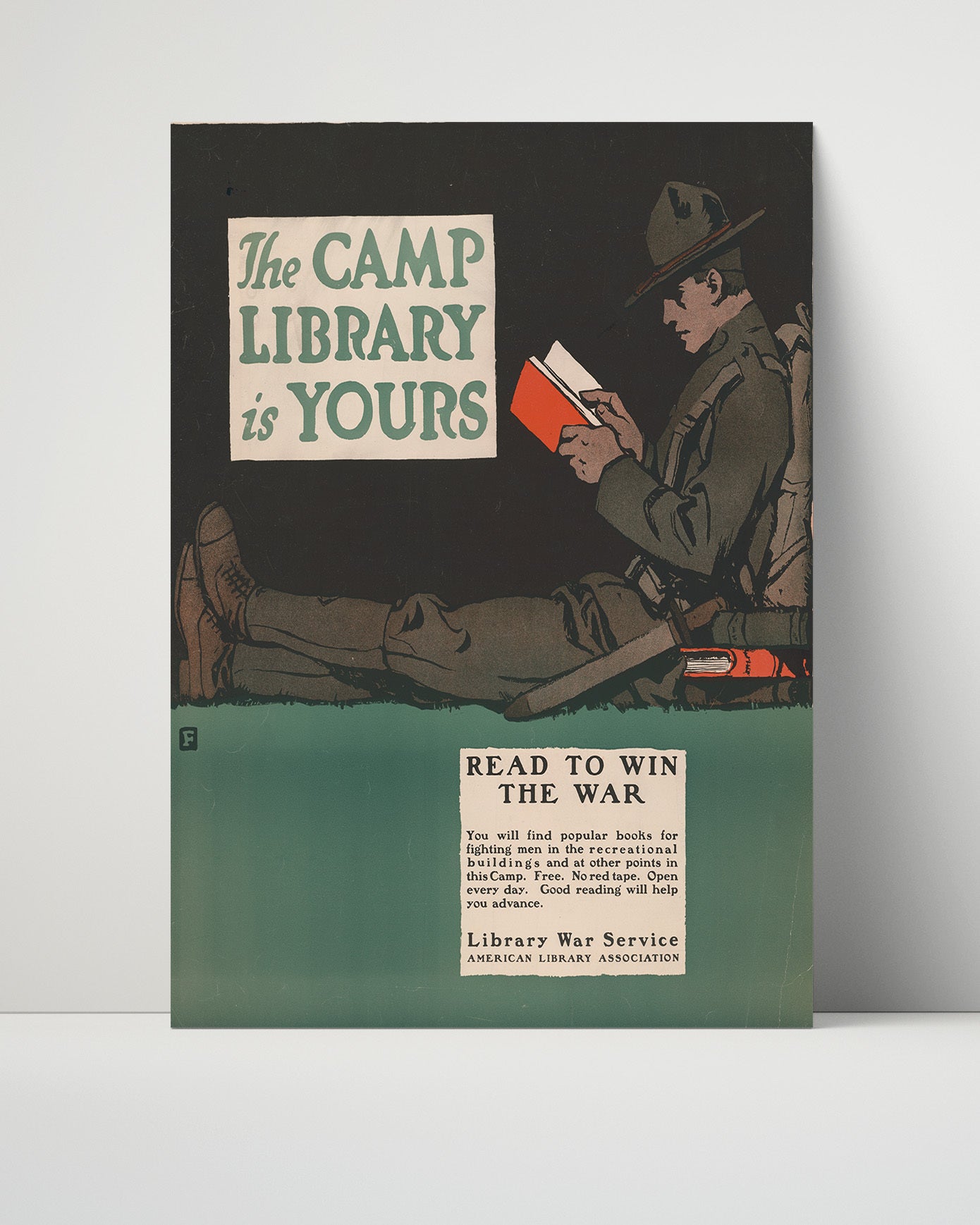 Vintage War Poster - The Camp Library Is Yours so Read to Win The War
