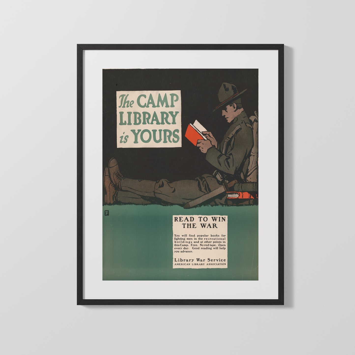 Vintage War Poster - The Camp Library Is Yours so Read to Win The War