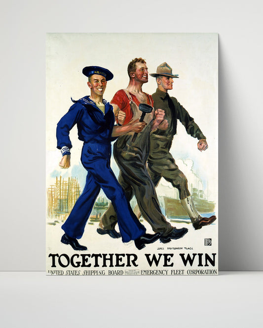 Vintage War Poster Unframed- Together We Winwith- Emergency Fleet Corporation