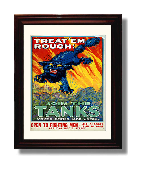 Treat 'Em Rough and Join the Tanks war poster wall art 8x10 Beveled Frame