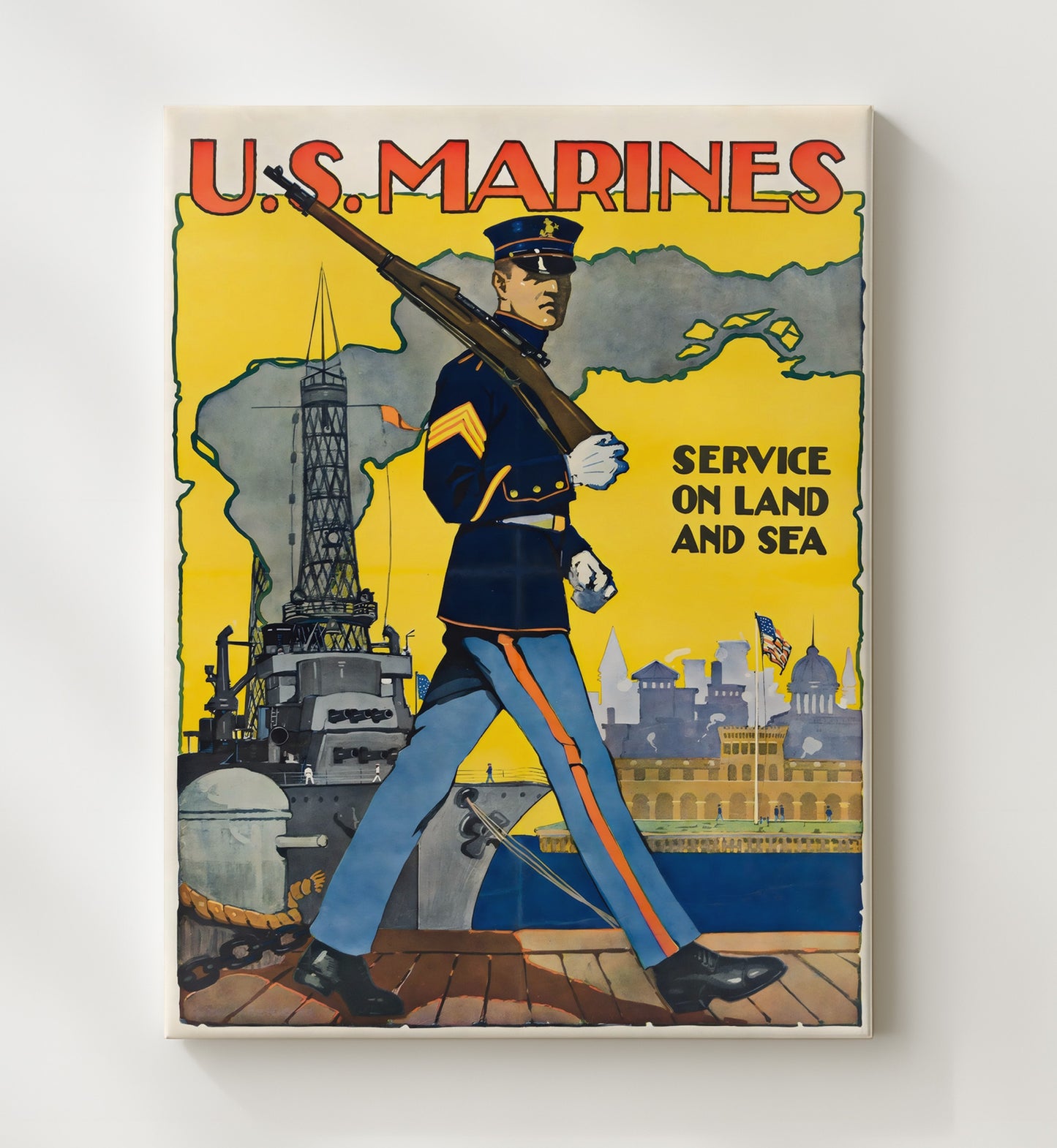 U.S. Marines Service - Land and Sea vintage war poster canvas wall art 20x24 Canvas