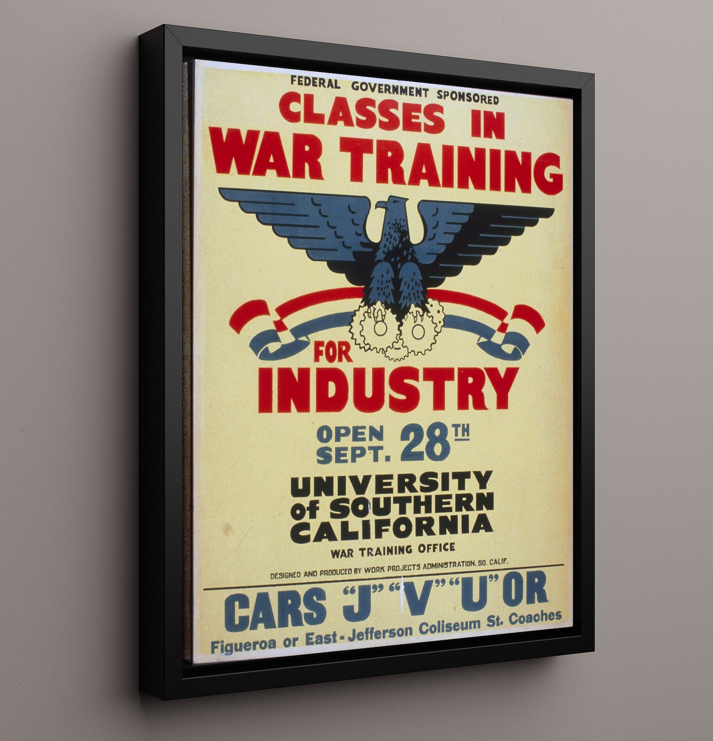 Vintage War Poster - USC Classes for War Training Vintage War Wall Art - 16x20 Framed Canvas
