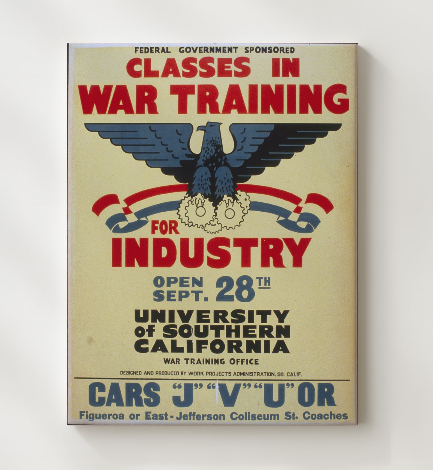 Vintage War Poster - USC Classes for War Training Vintage War Wall Art - 20x24 Canvas