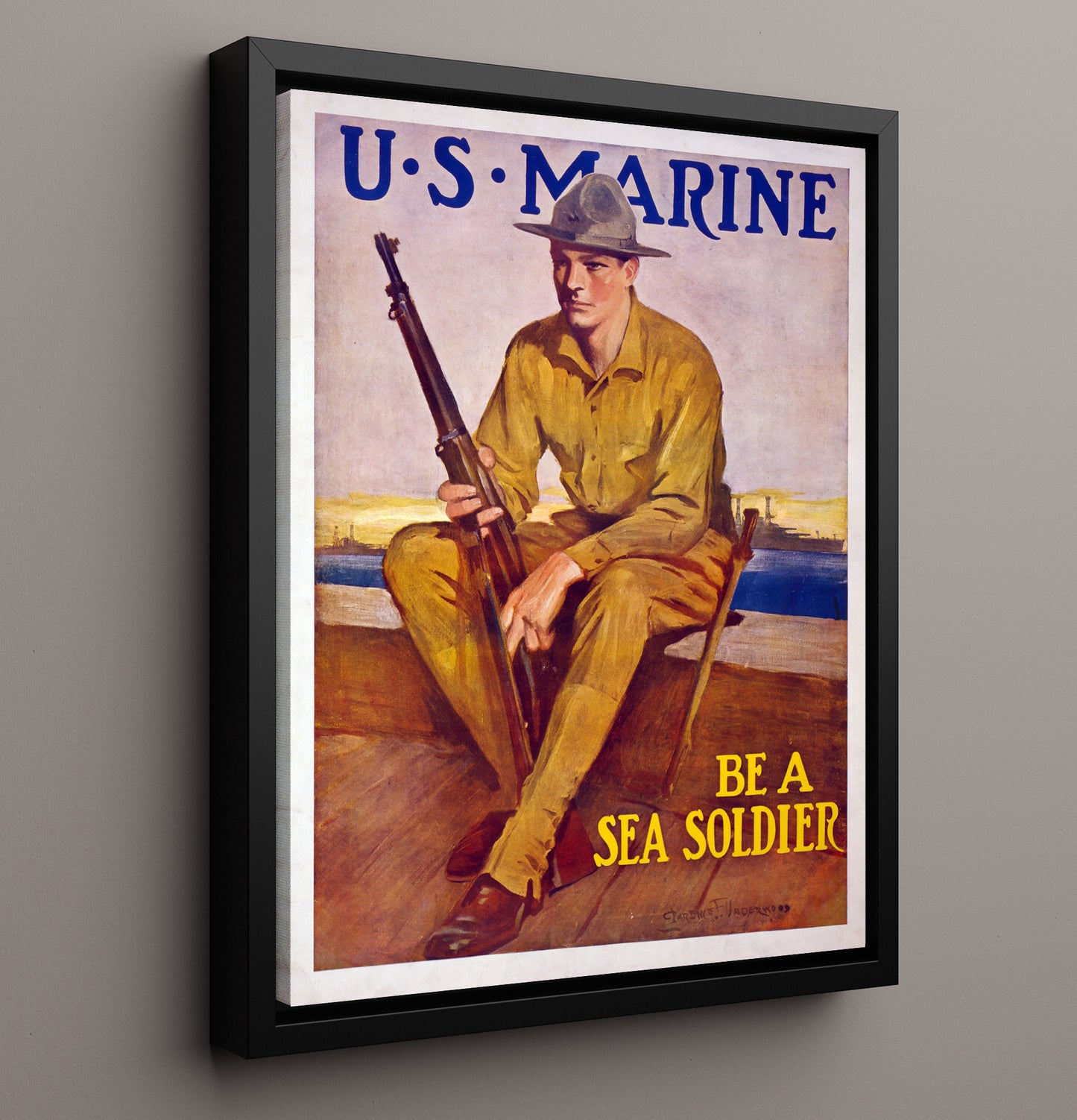 U.S. Marine enlist to Be A Sea Soldier war poster wall art 16x20 Framed Canvas