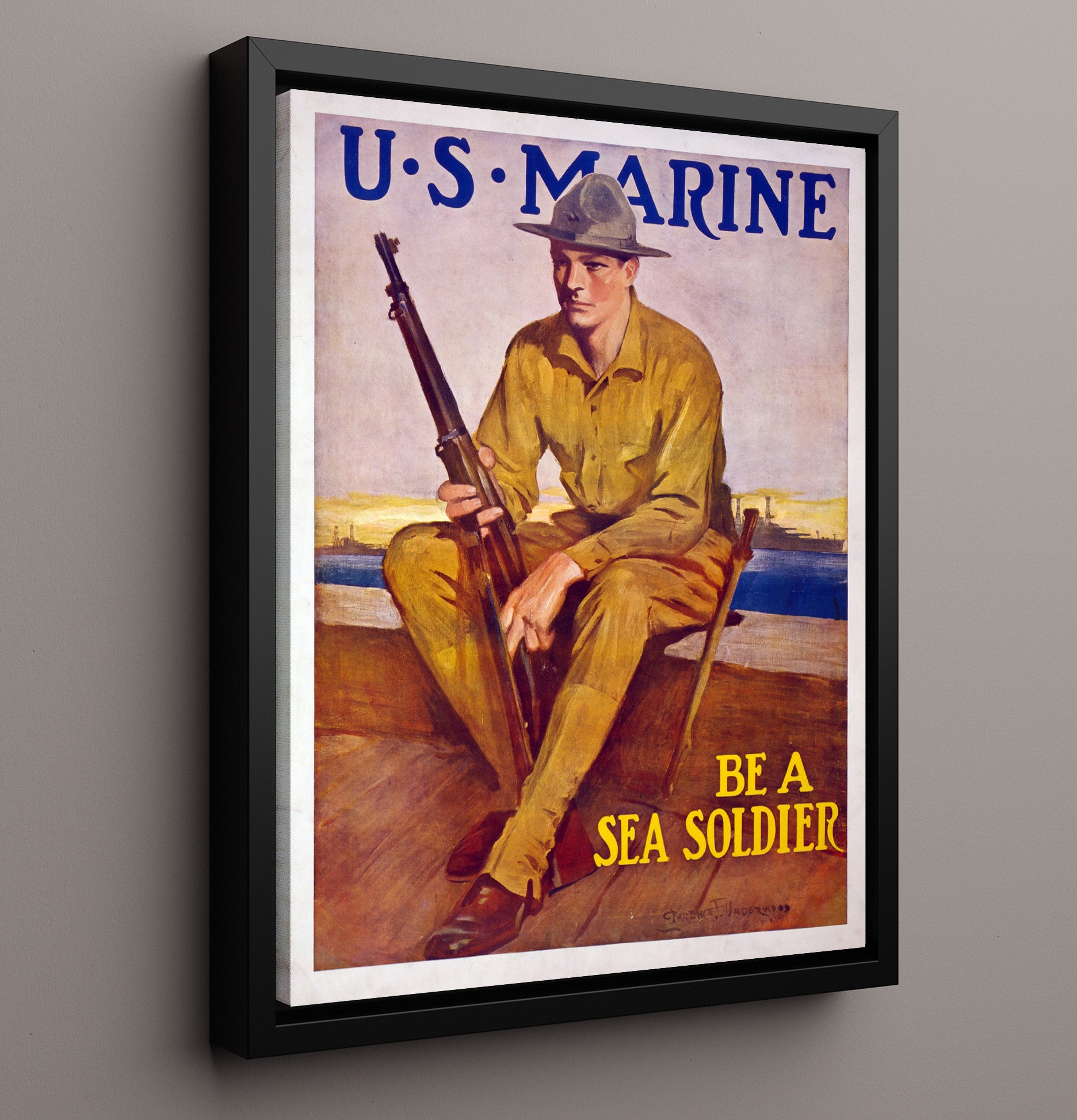 U.S. Marine enlist to Be A Sea Soldier war poster wall art 16x20 Framed Canvas