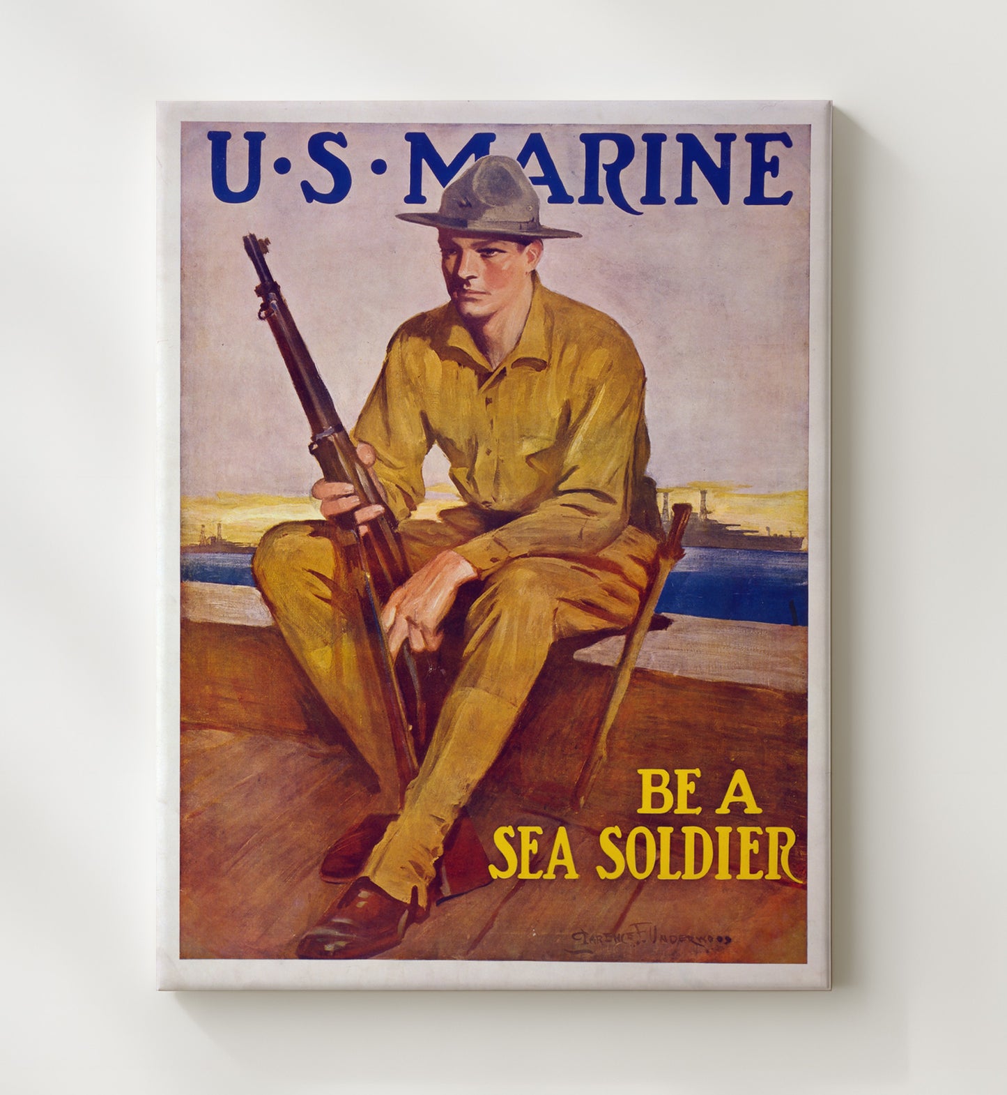 Vintage War Poster - US Marine enlist to Be A Sea Soldier Vintage War Wall Art - 20x24 Canvas