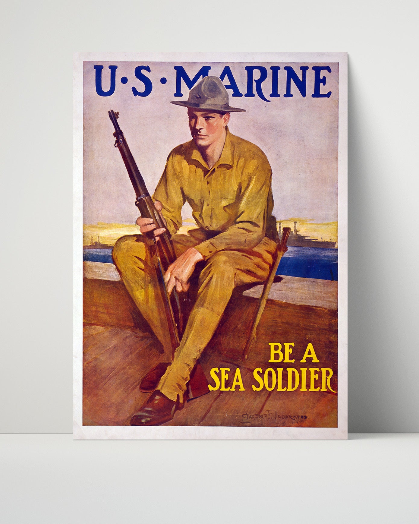 Vintage War Poster - US Marine enlist to Be A Sea Soldier