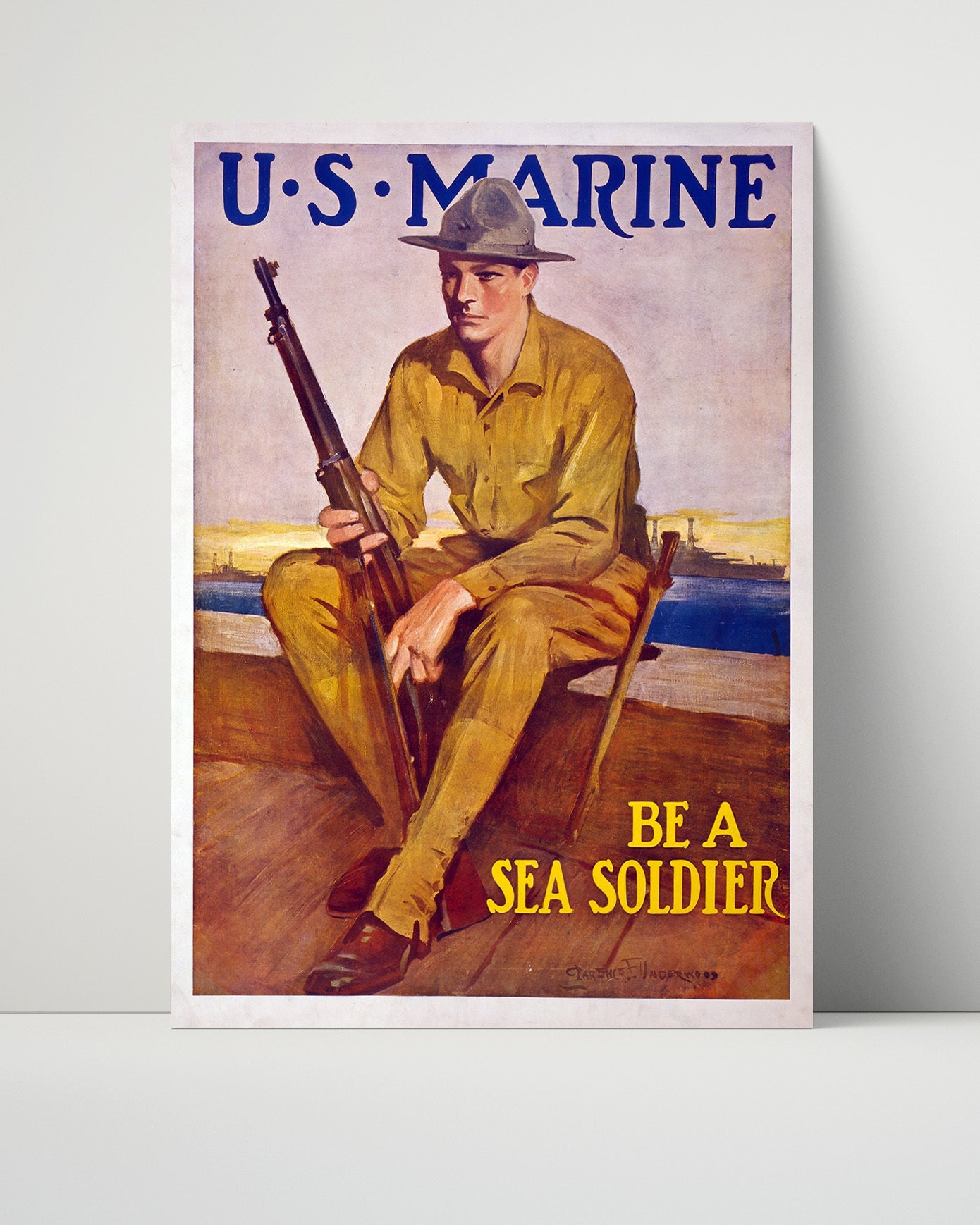 Vintage War Poster Unframed- US Marine enlist to Be A Sea Soldier