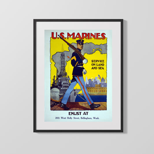 Vintage War Poster - US Marines Enlist in Washington