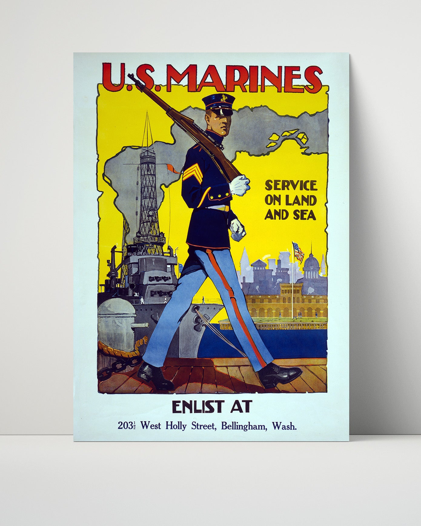 Vintage War Poster - US Marines Enlist in Washington
