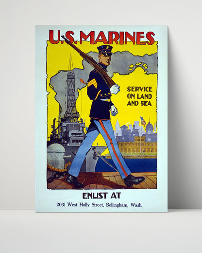 Vintage War Poster Unframed- US Marines Enlist in Washington