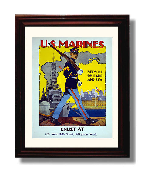 U.S. Marines Enlist in Washington war poster wall art 8x10 Beveled Frame