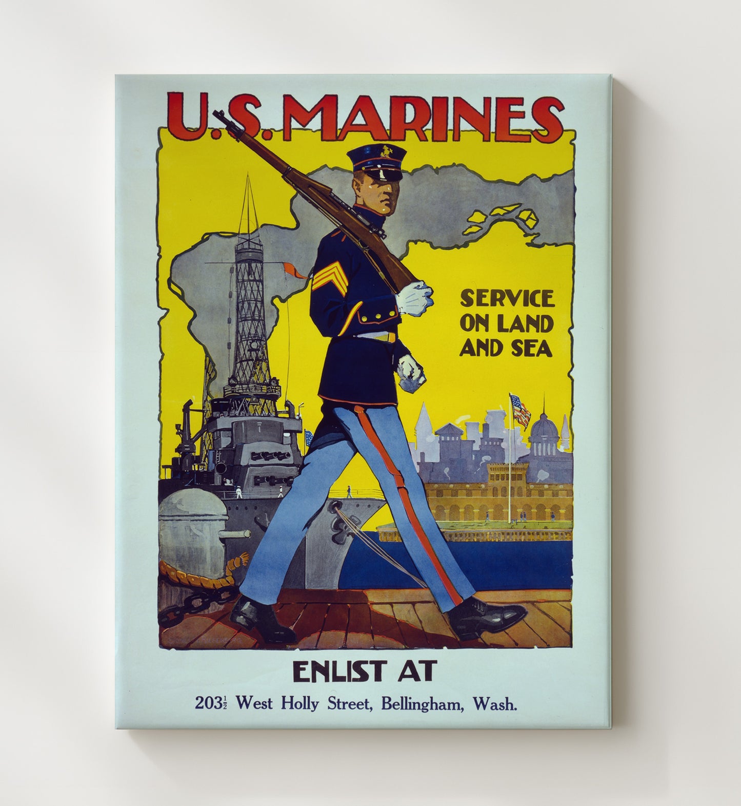 U.S. Marines Enlist in Washington war poster wall art 20x24 Canvas