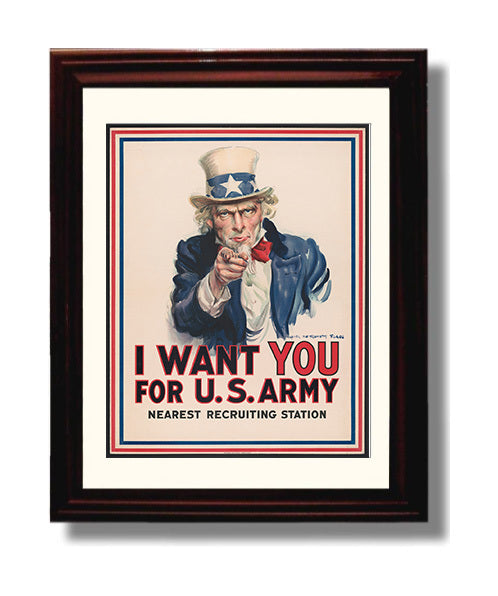 Vintage War Poster - Uncle Sam I Want You Vintage War Wall Art - 8x10 Beveled Frame