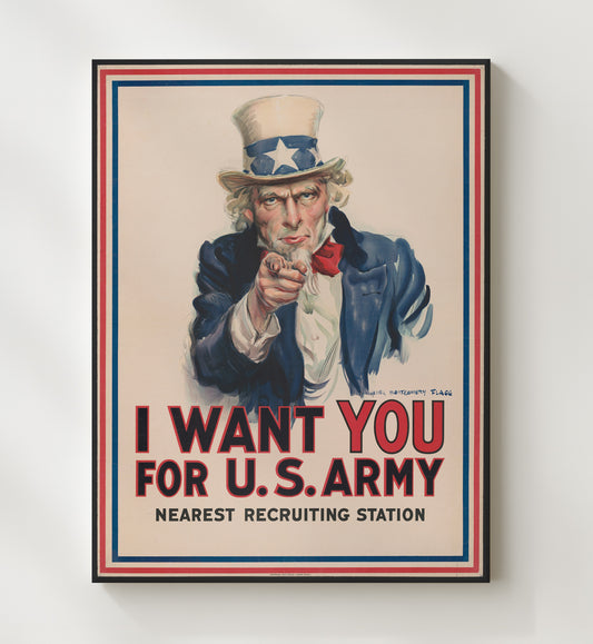 Uncle Sam I Want You vintage war poster canvas wall art 20x24 Canvas