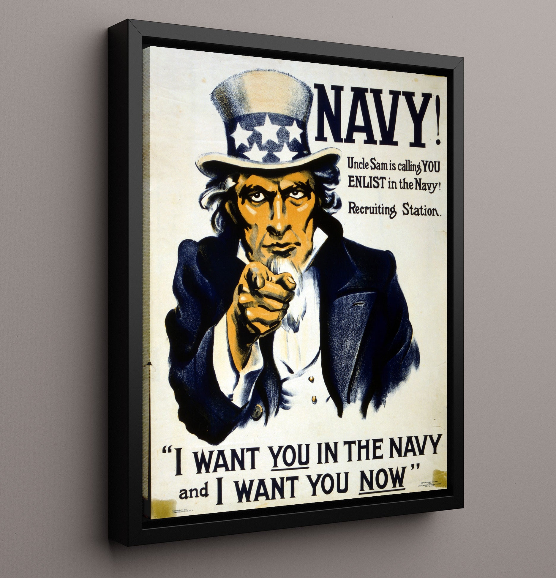 Vintage War Poster - Uncle Sam Is Calling You for the Navy Vintage War Wall Art - 16x20 Framed Canvas