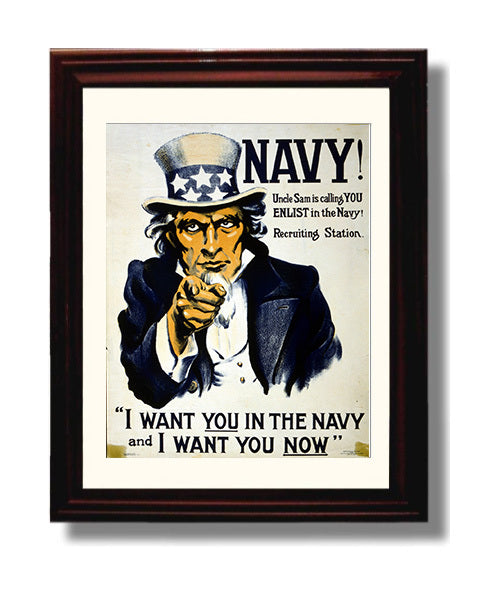 Uncle Sam Is Calling You for the Navy war poster wall art 8x10 Beveled Frame