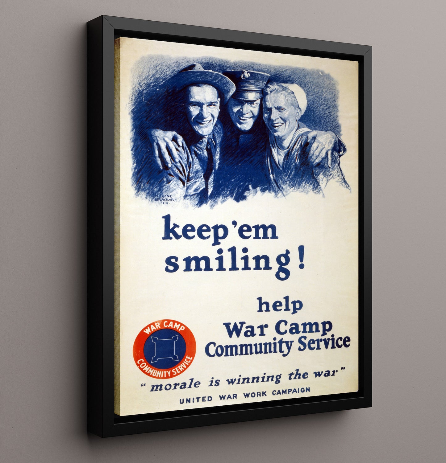United War Work Campaign to Keep 'Em Smiling war poster wall art 16x20 Framed Canvas