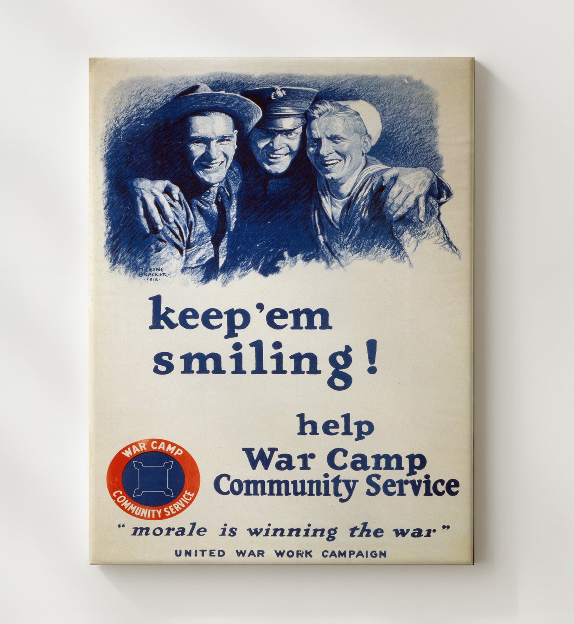 Vintage War Poster - United War Work Campaign to Keep Em Smiling Vintage War Wall Art - 20x24 Canvas