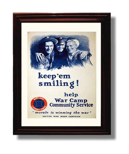 United War Work Campaign to Keep 'Em Smiling war poster wall art 8x10 Beveled Frame