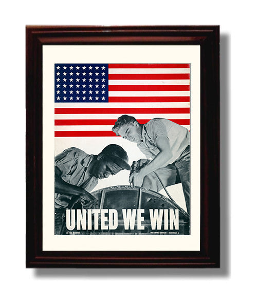 United We Win with American Workers war poster wall art 8x10 Beveled Frame