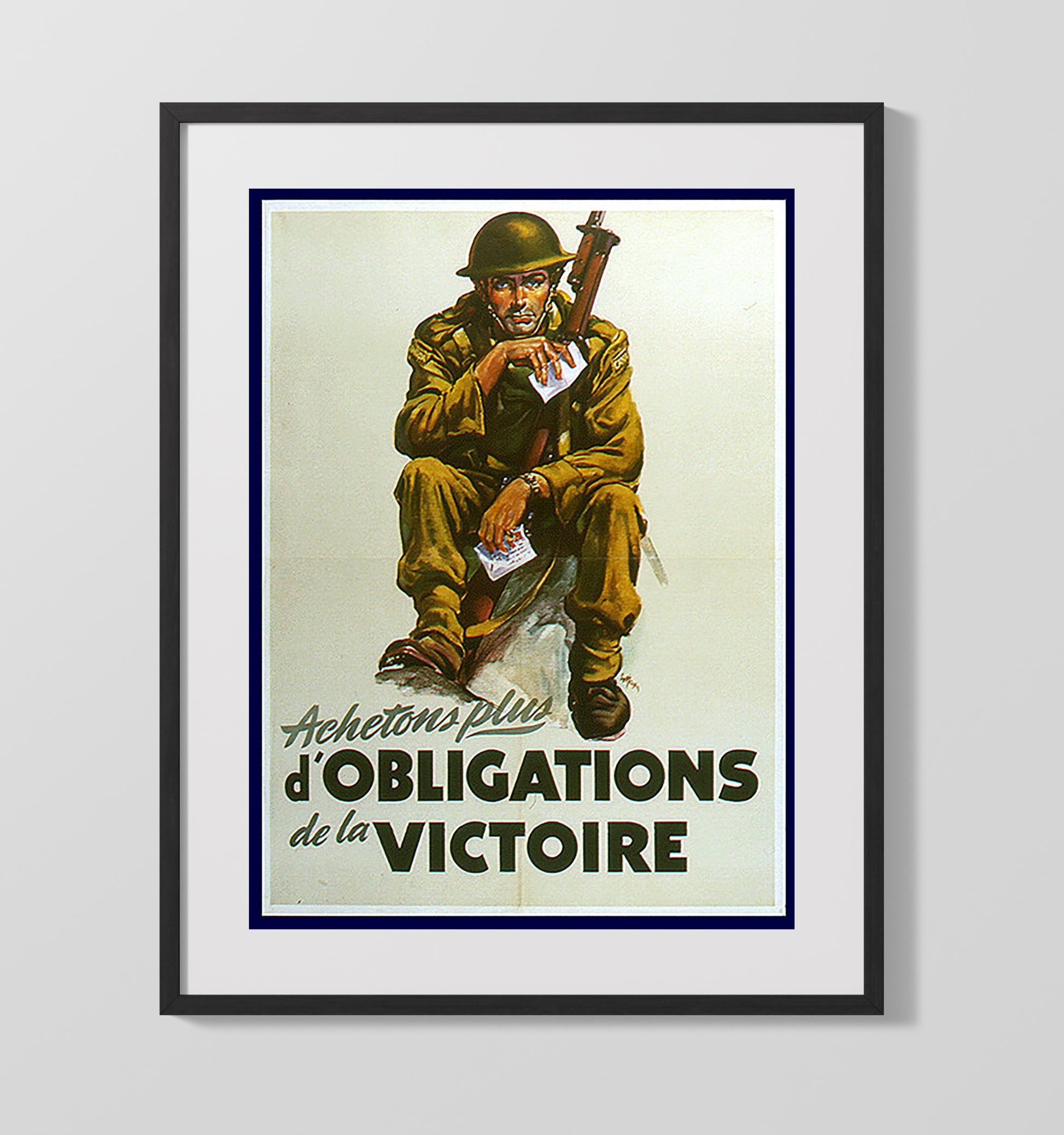 Vintage War Poster - Victory Bonds Canada - Soldier with Bonds Vintage War Wall Art - 16x20 Gallery Frame