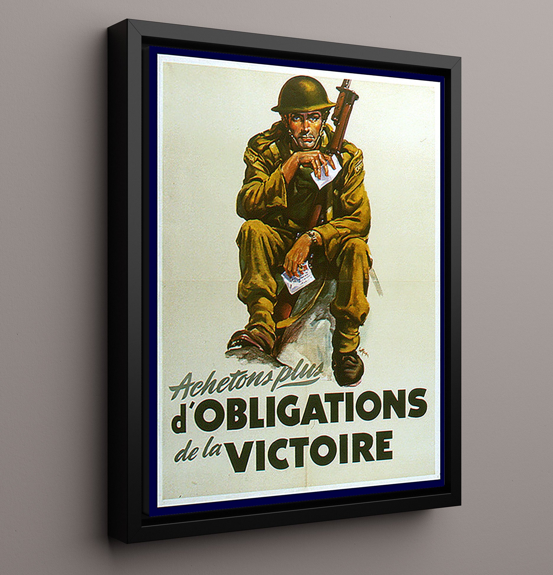 Victory Bonds Canada - Soldier with Bonds war poster wall art 16x20 Framed Canvas