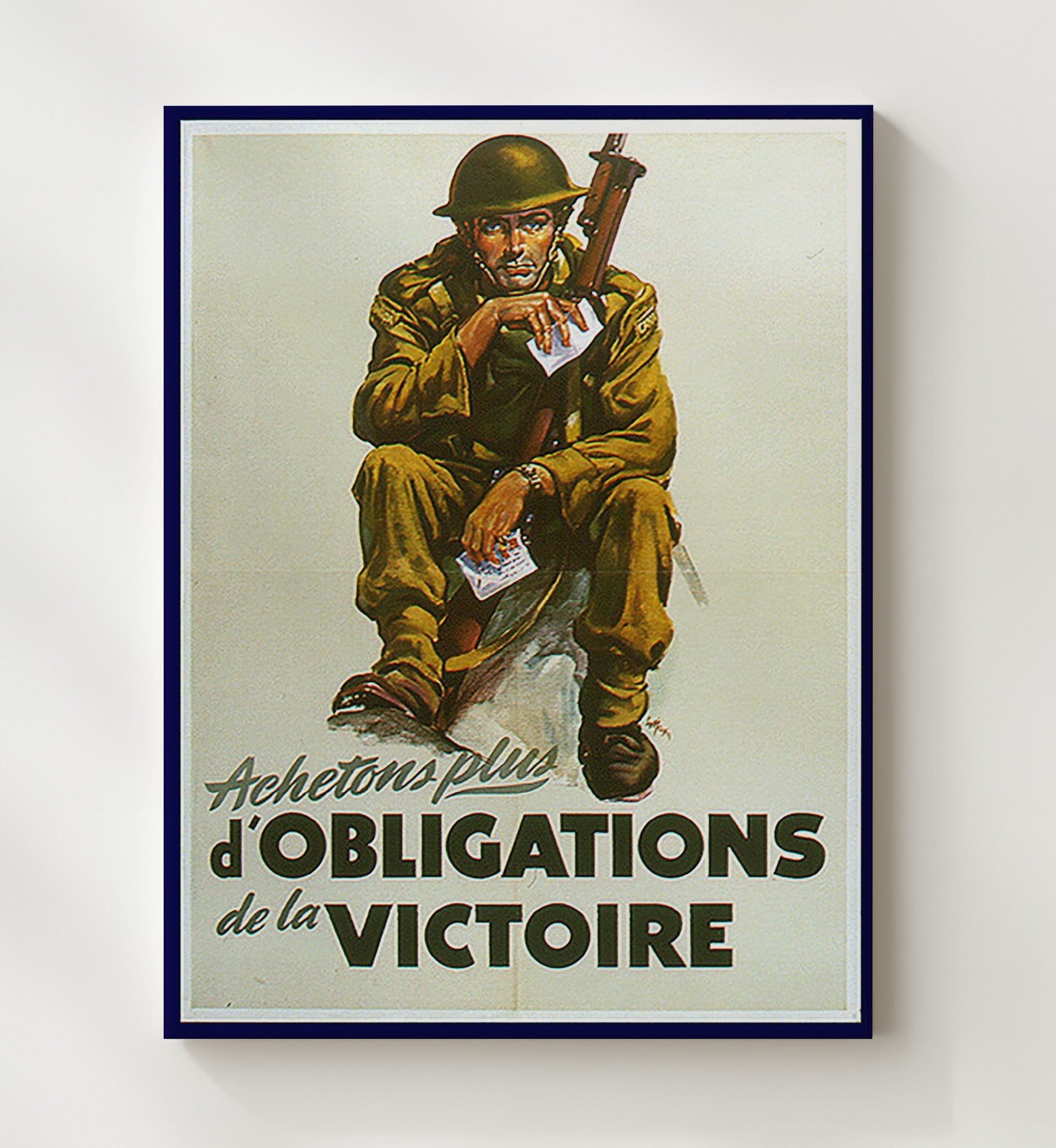 Vintage War Poster - Victory Bonds Canada - Soldier with Bonds Vintage War Wall Art - 20x24 Canvas